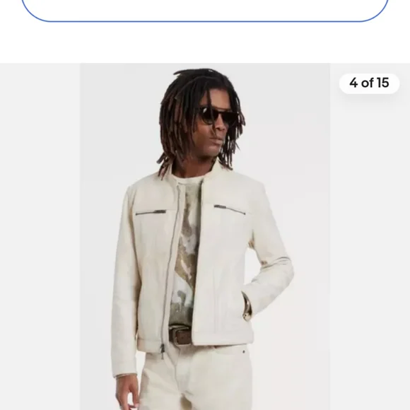John Varvatos Men's XL White Denim Jacket Zip Up Zippers